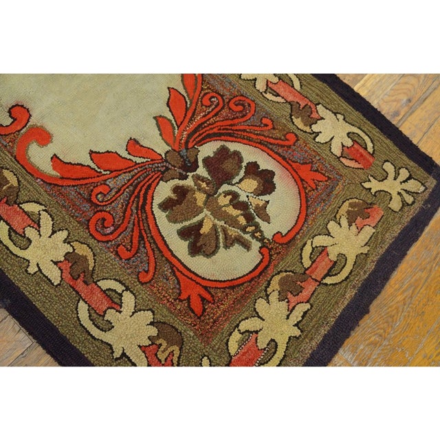 American 1930s Rare Antique Artistic Art Nouveau Design American Hooked Folk Art Rug For Sale - Image 3 of 10