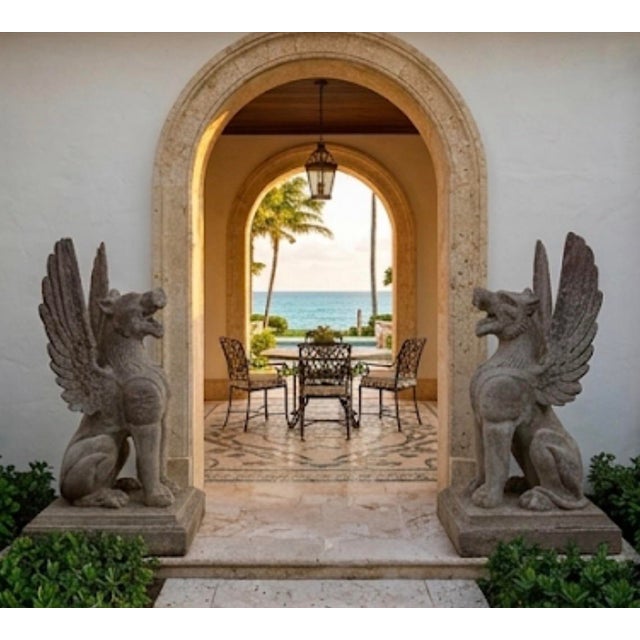 Pair of Monumental Neoclassical Cast Iron Winged Griffin Statues For Sale - Image 10 of 12