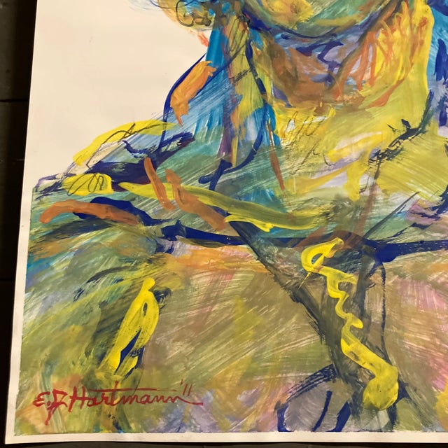 Abstract Contemporary Original E.J.Hartmann Abstract Portrait Painting Signed For Sale - Image 3 of 4