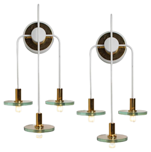 Hallogeen Wall Lights in White Metal with Brass and Glass by J. Kalmar, 1970, Set of 2