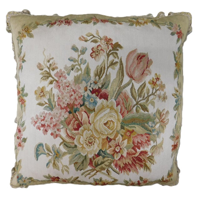 Floral pattern handmade silk Aubusson cushion. 20"x 20"