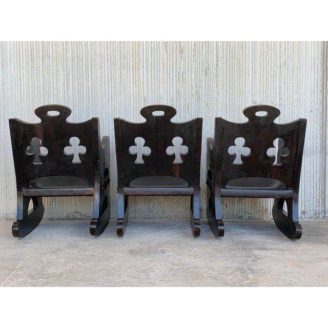20th Century Carved Walnut Spanish Rocking Chairs Featuring Ace of Clubs For Sale - Image 12 of 18