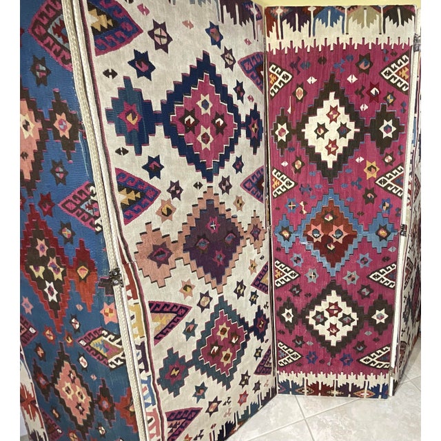 One-of-a-Kind Custom Antique Flat-Weave Oriental Kilim Folding Screen For Sale - Image 10 of 18