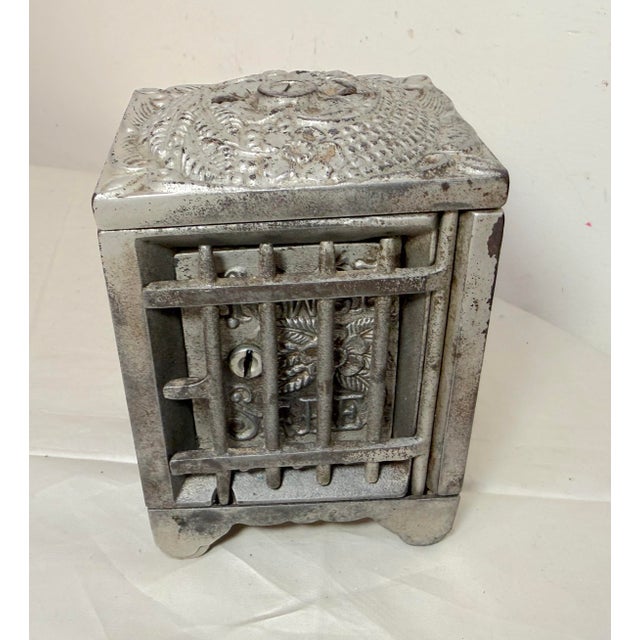 Figurative Antique 19th Century Cast Iron Je Stevens Jewel Safe Deposit Lockable Still Bank For Sale - Image 3 of 14
