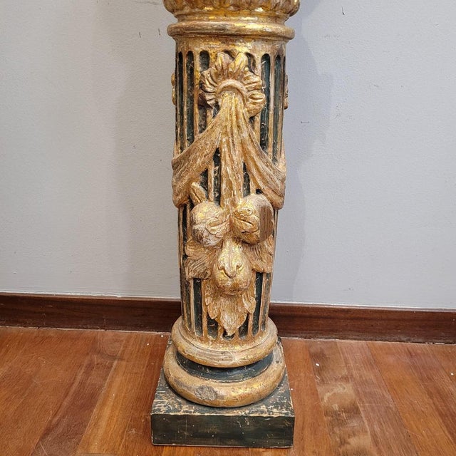 Forest Green Spanish Artist, Solomon's Column, 18th Century, Gilded and Painted Wood For Sale - Image 8 of 18