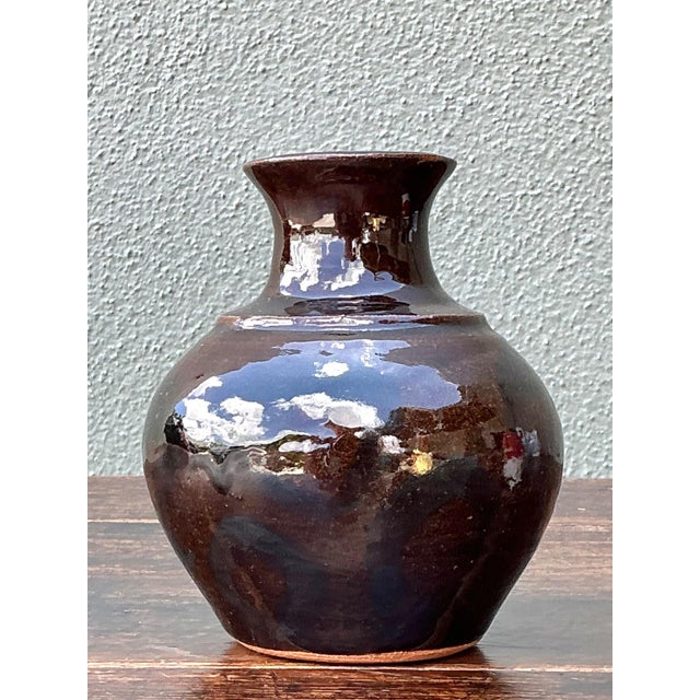 Mid-Century Modern Solomon Signed Brown Ceramic Vase For Sale - Image 3 of 12
