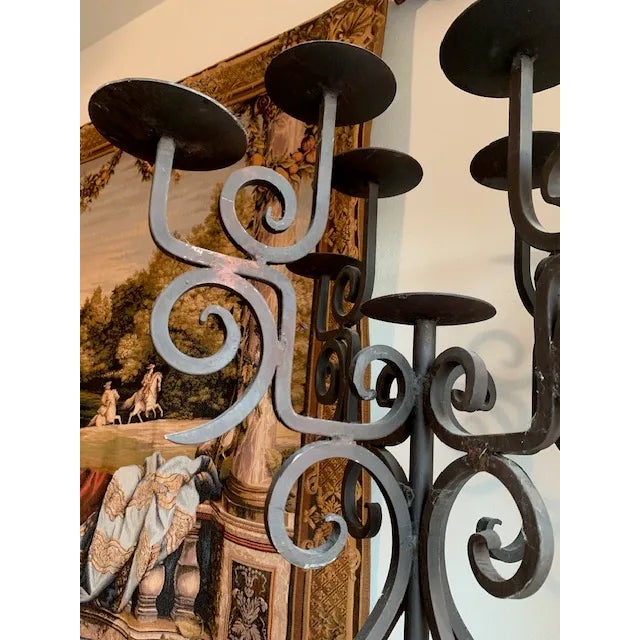 Early 21st Century Pair of Emmanuel Design Group Designer Wrought Iron Floor Candelabras – Statement Art Pieces For Sale - Image 5 of 7