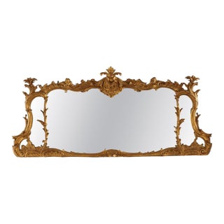 Large 58" French Louis XIV Foliate Carved Gilt Wood Triptych Mantle Mirror C1890 For Sale