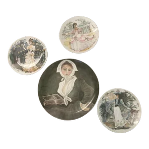 1970s Female Figural Decorative Plates, Set of 4