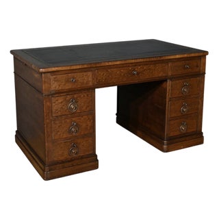 Speckled Mahogany Pedestal Desk For Sale