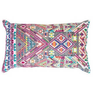 Colorful Red Handwoven Guatemalan Pillow For Sale