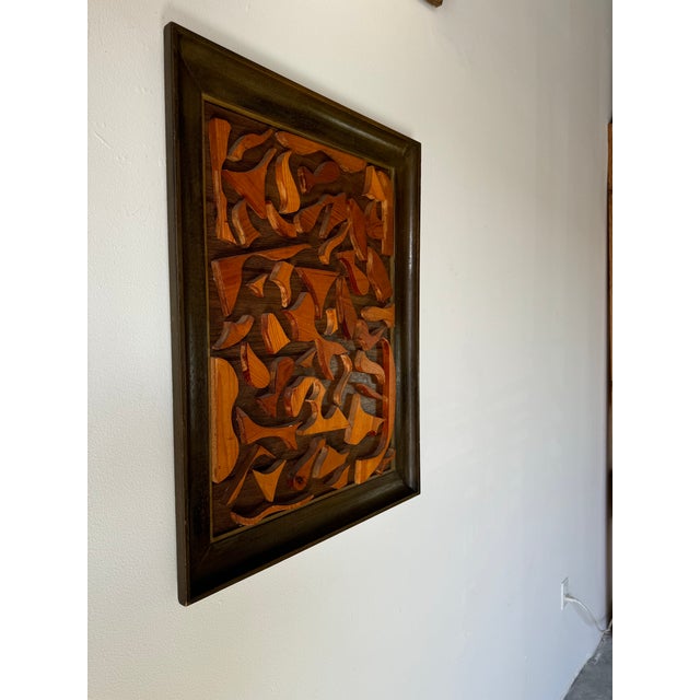 70's Organic Mid-Century Abstract Cut Wood Wall Art This striking mid-century wall art piece showcases an intricate...