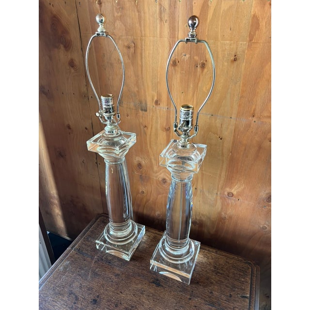Restoration Hardware Pair of Architectural Crystal & Resin Column Table Lamps by Restoration Hardware, Circa 2006 For Sale - Image 4 of 14