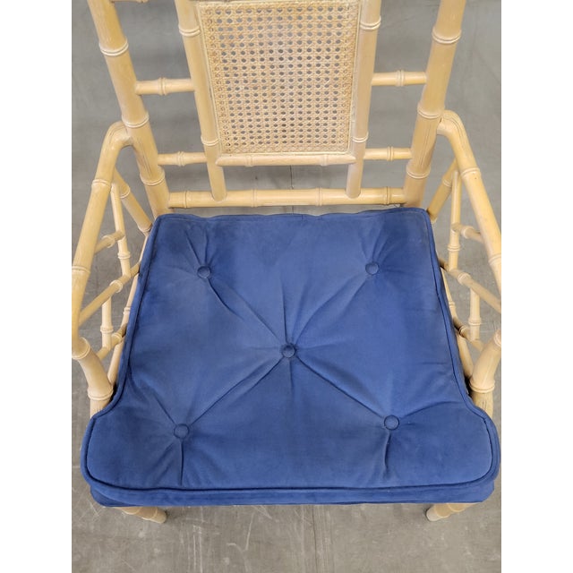 Vintage Faux Bamboo Chairs With Blue Cushions a Pair Chairish