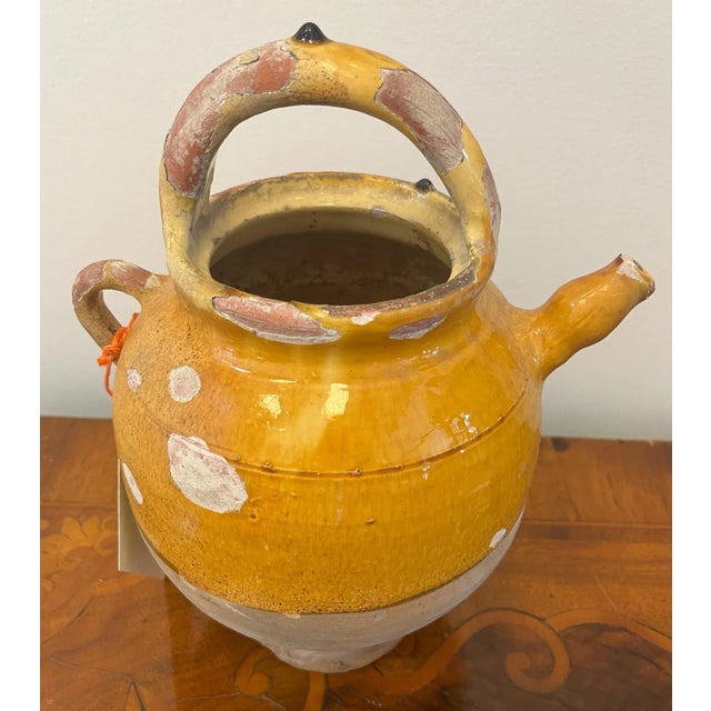 French Provincial Late 19th Century French Provincial Yellow Glazed Terracotta Wine Jug For Sale - Image 3 of 6