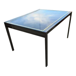Chrome & Brass Smoked Glass Extendable Dining Table Manner of Milo Baughman for Design Institute of America