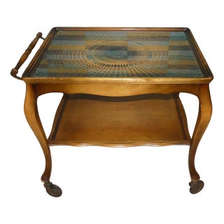 Chippendale Style Wicker and Glass Bar Trolley, 1960s For Sale