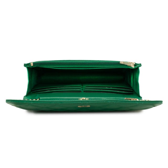 Green Chanel Classic Quilted Green Lambskin Wallet on Chain With Gold Hardware Bag For Sale - Image 8 of 16