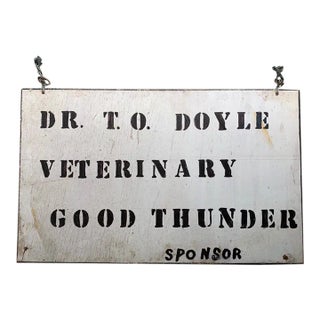 1940s Vintage Hand Painted Veterinary Sign Good Thunder Minnesota Native American For Sale