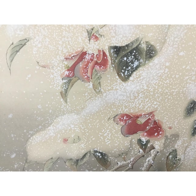 Mid 20th Century “Show -Covered Camellias and Two Marsh Tits” Vintage Woodblock Print by Shiho (Sakakibara) For Sale - Image 5 of 13