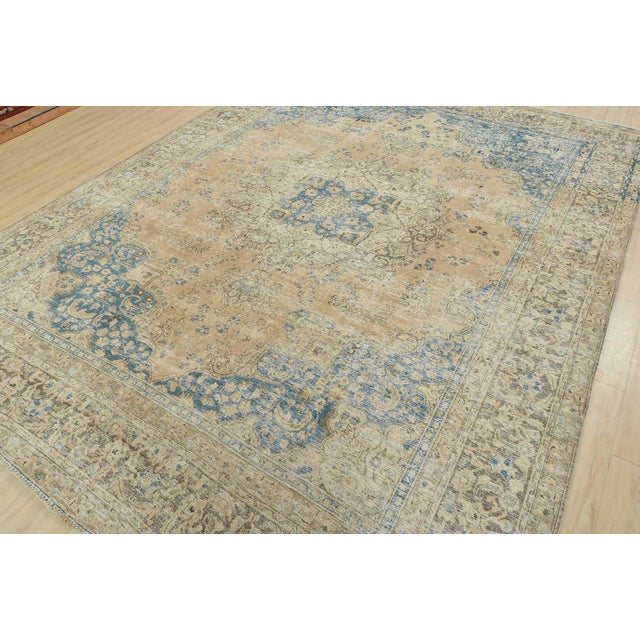 Farmhouse Tabriz Rug 9’4” X 12’3” Pink Wool Vintage Distressed Hand-Knotted Carpet For Sale - Image 3 of 15