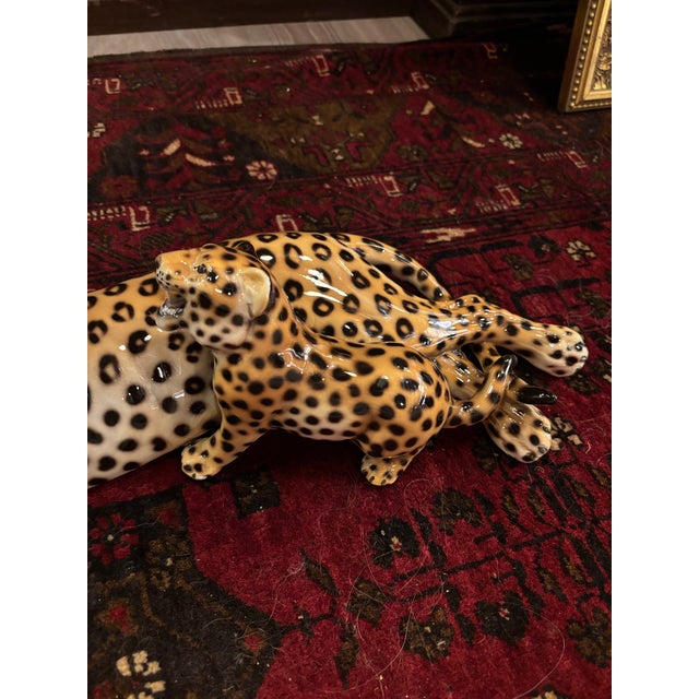 Vintage Ronzan Italian Ceramic Leopard & Cub Sculpture – Model 3/755 [Cm] For Sale - Image 4 of 9