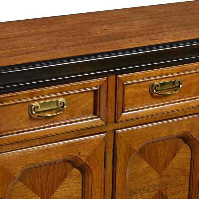 Thomasville Embassy Wood Inlay Chinoiserie Inspired Brass Accent Credenza For Sale - Image 11 of 18