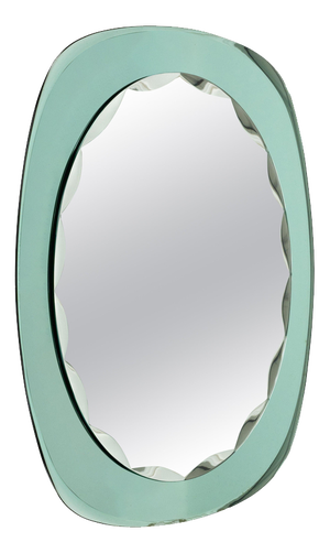 Mid-Century Modern Oval Wall Mirror with Green Frame, 1960s