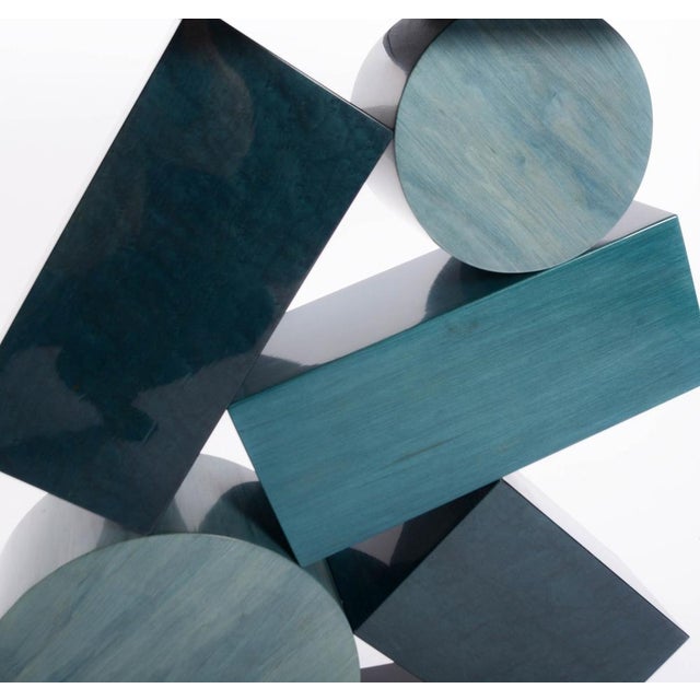 Equilibre Console in Blue and Black Tinded Marquetry by Aymeric Lefort For Sale - Image 17 of 18