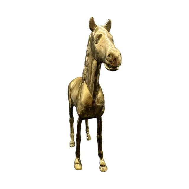 English Vintage Patinated Horse Brass Statue For Sale - Image 3 of 8