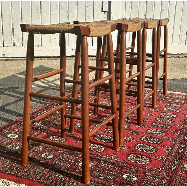 Vintage 1960's Mid-Century Modern Stools/Birch & Seagrass/Made N Japan/Rare For Sale - Image 12 of 12