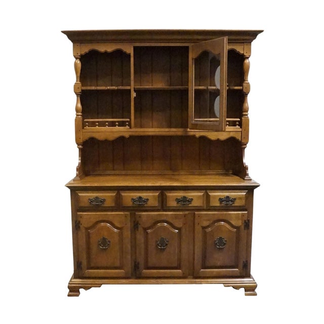 Late 20th Century Keller Furniture Solid Maple Colonial Early American 54" Buffet W. Display Hutch For Sale - Image 5 of 15
