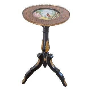 19th Century Napoleon III Pedestal Table with Marquetry and Painted Earthenware Basin, France For Sale