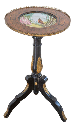19th Century Napoleon III Pedestal Table with Marquetry and Painted Earthenware Basin, France