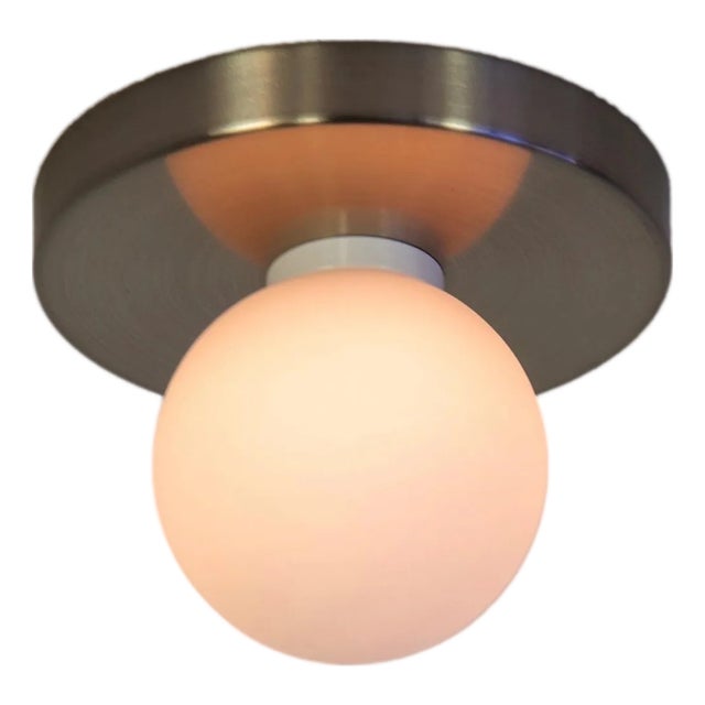 Globe Flush Mount Brushed Nickel, 3 Inch Glass Globe, by Research.Lighting, Modern, Minimal For Sale