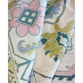 Modern Handknotted Oushak Rug in Pale Pink, Green & Blue, 8' x 10' For Sale