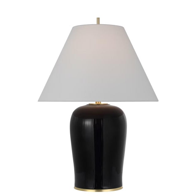 Traditional Thomas O'Brien by Visual Comfort Signature Opera 30" Table Lamp in Raven Black with Linen Shade For Sale - Image 3 of 3
