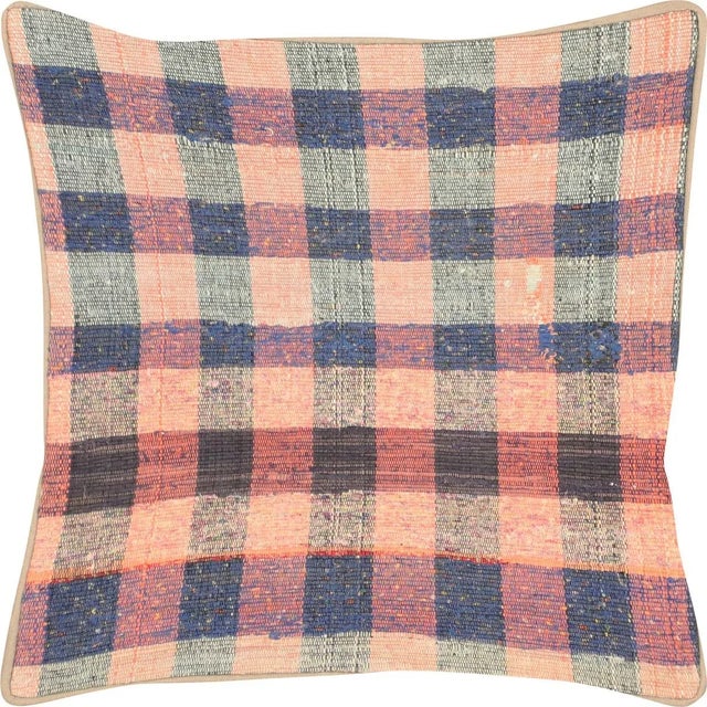 1960s Turkish Rag Pillow. Sewn with fragments of vintage hand made Anatolian cotton & linen kilims. Fiber fill. 523058