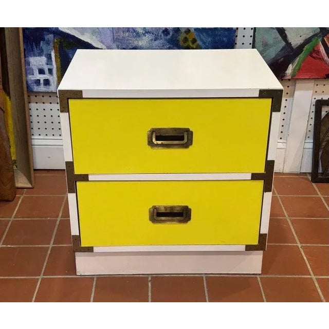 Mid-Century Modern 1970's Yellow and White Campaign Colormates Nightstand Attributed to Morris of California For Sale - Image 3 of 12