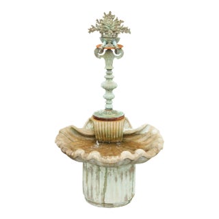 Italian Renaissance Style Cast Stone & Bronze Garden Fountain For Sale