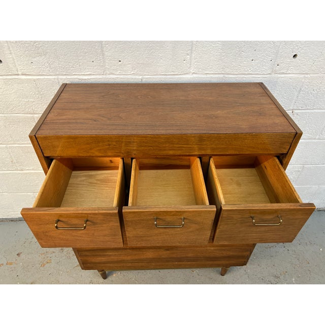 Mid 20th Century American of Martinsville 'Dania' Walnut High-Boy Dresser by Merton Gershun For Sale - Image 13 of 17