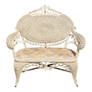 19th Century Victorian Heywood- Wakefield Wicker Loveseat Bench For Sale