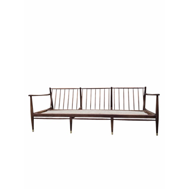 Danish Modern Sofa Newly Reupholstered in Ivory Sheep’s Wool Shearling by Ib Kofod-Larsen For Sale - Image 9 of 12