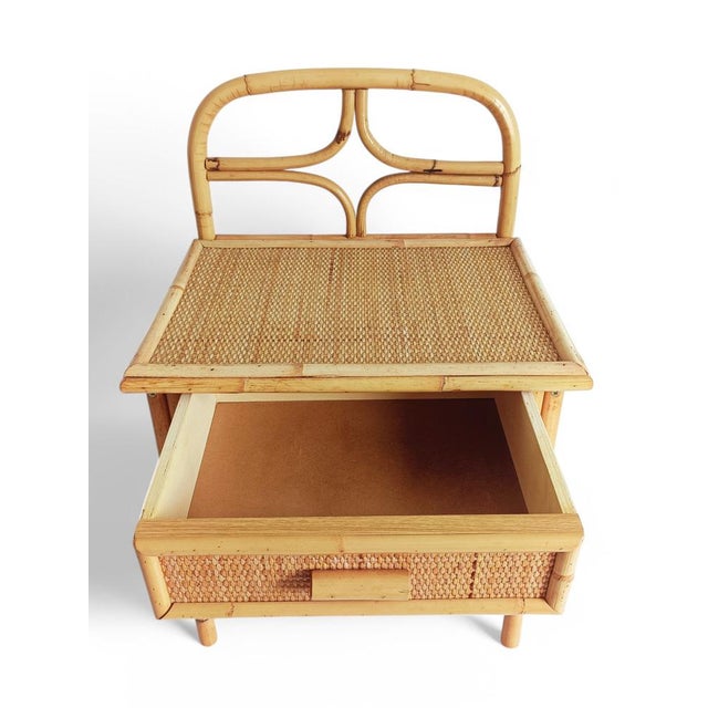Mid-Century Bamboo and Woven Rattan Side Table, 1960s For Sale - Image 6 of 14