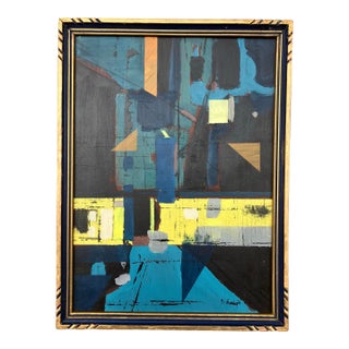 Contemporary Original Stephen Heigh Abstract Painting “Night Shift” Antique Frame For Sale
