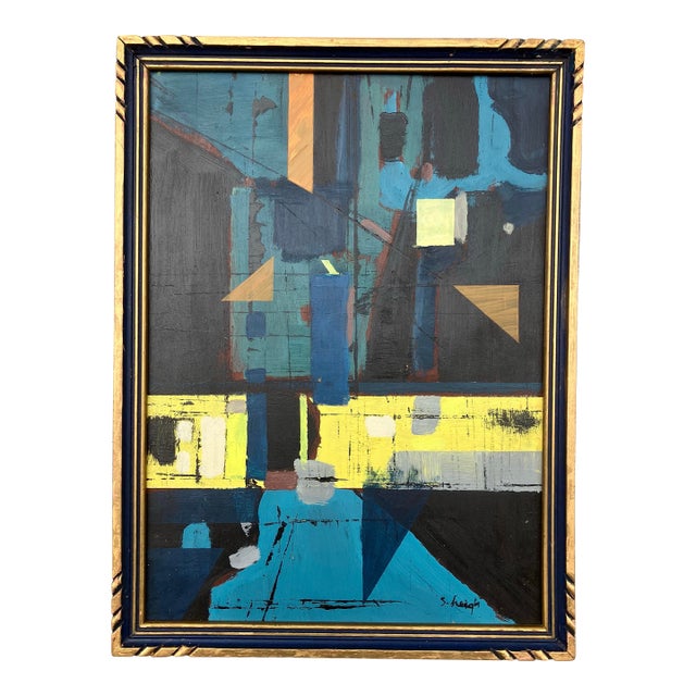 Contemporary Original Stephen Heigh Abstract Painting “Night Shift” Antique Frame For Sale
