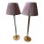 Pair of Visual Comfort Aerin Riga Buffet Lamps With Fermoie Pink Figured Lampshades For Sale