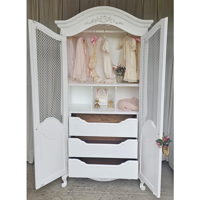 White White Armoire Cabinet, French Provencial, 1950's For Sale - Image 8 of 17