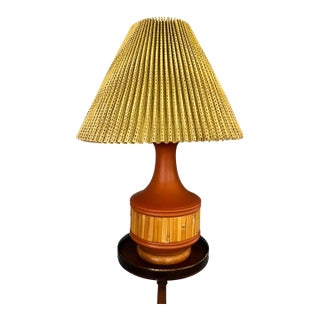 Vintage 1970s Ceramic Bamboo Table Lamp With Woven Shade For Sale