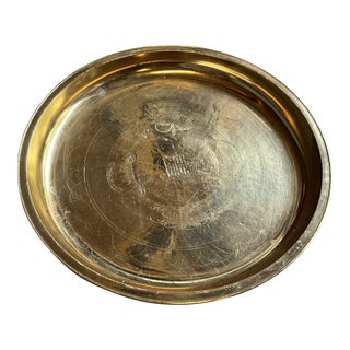 1970s Solid Brass Asian Tray For Sale